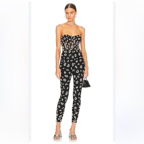Retrofete Kendall Jumpsuit in Black & Silver Leopard NWT